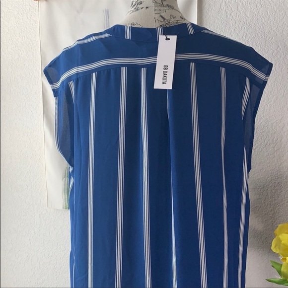 BB Dakota flowy tunic blue white striped sleeveless shirt dress button down - Picture 7 of 8